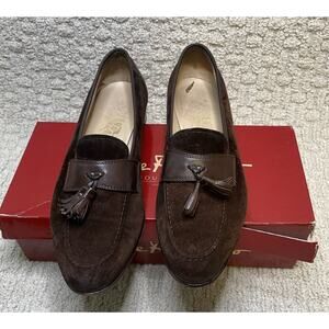 Salvatore Ferragamo Brown Suede Torquato Loafers Womens 9.5B Box Tassels